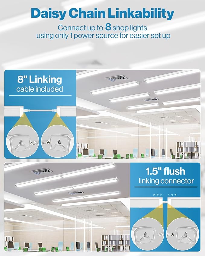 Sunco 2 Pack LED Wraparound Light Fixture 4FT, Garage Ceiling Lights, Linkable 40W=300W, 3500 LM, 6000K Daylight Deluxe, Hardwired, Surface Mount, Workshop Utility Light ETL