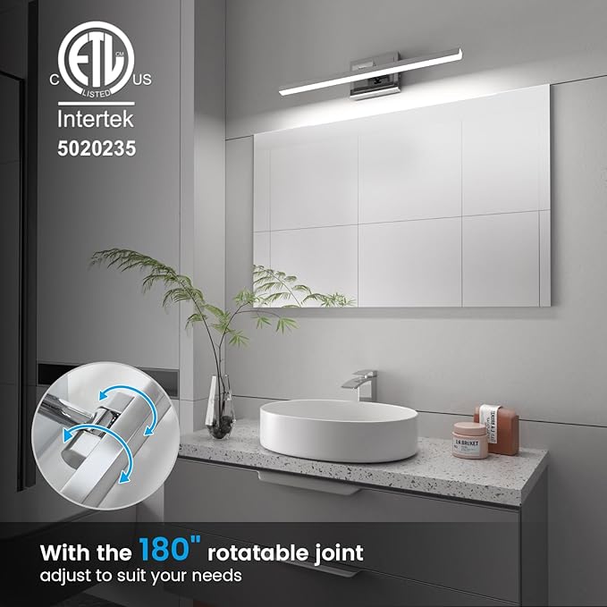 VOLISUN Modern Bathroom Vanity Light 24 inch, Rotatable, 14W Dimmable 5CCT Led Bathroom Light Fixture Over Mirror, Chrome Vanity Light for Bathroom Mirror Cabinets-ETL Certificated