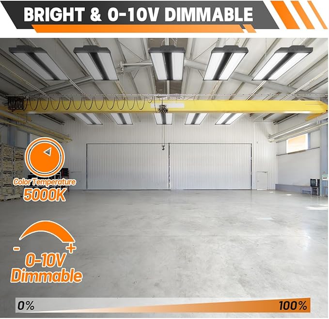 Allsmartlife LED Linear High Bay Shop Light 2-Pack, 5000K Daylight 300W 40500LM 0-10V Dimmable Adjustable Tilt Hanging LED Shop Lighting Fixtures for Garage Warehouse Workshop, ETL