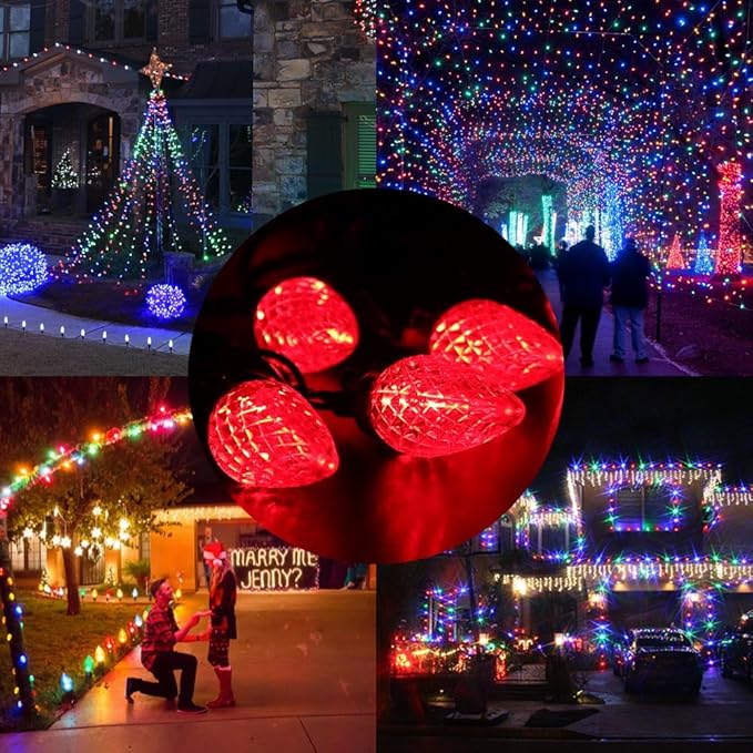 Brizled Red String Lights, 16ft 25 LED Faceted C9 Chrsitmas Lights, Connectable 120V UL Certified Tree Lights, Indoor Outdoor Christmas String Lights for Xmas, Patio, Party