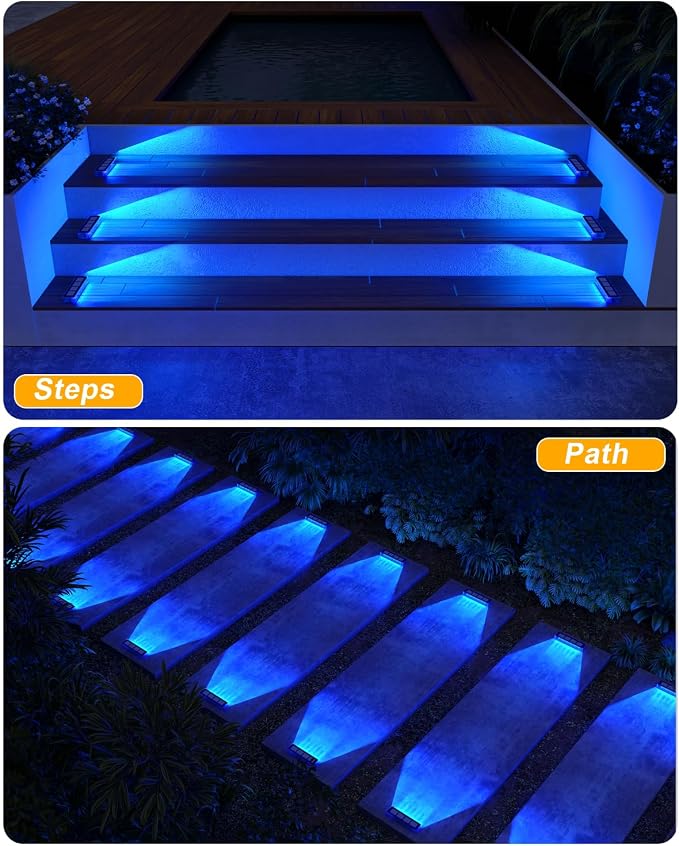 DetarZinLED Blue Solar Lights for Outside,8 Pack Solar Deck Lights Outdoor Waterproof LED,Blue Step Light for Outside,Dock Light Solar Powered Waterproof for Deck,Steps,Dock,Driveway,Stair,Path