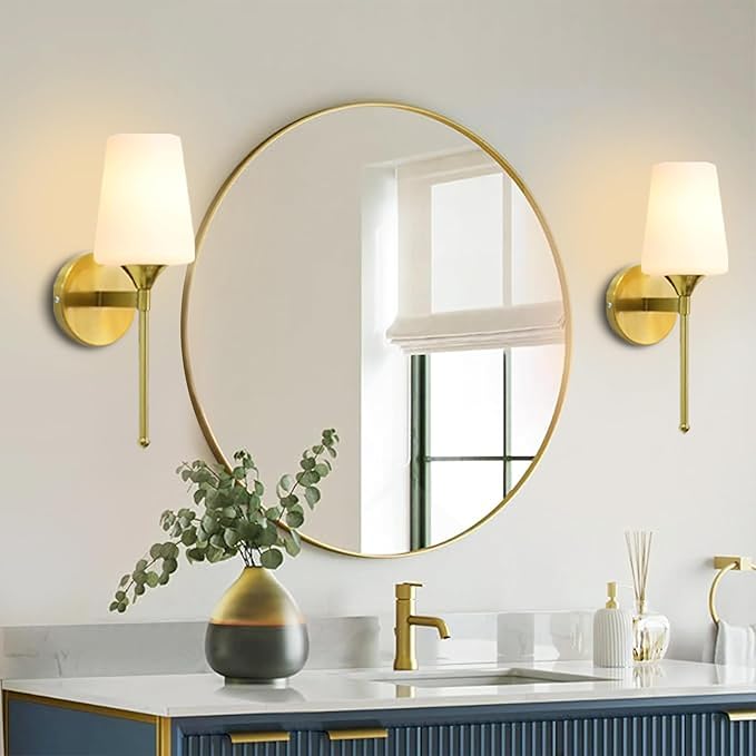 New Bathroom Vanity Light Fixtures 3 Lights Brushed Brass Glass Shade Modern Wall Bar Sconce Over Mirror (Brushed Brass, 1T)