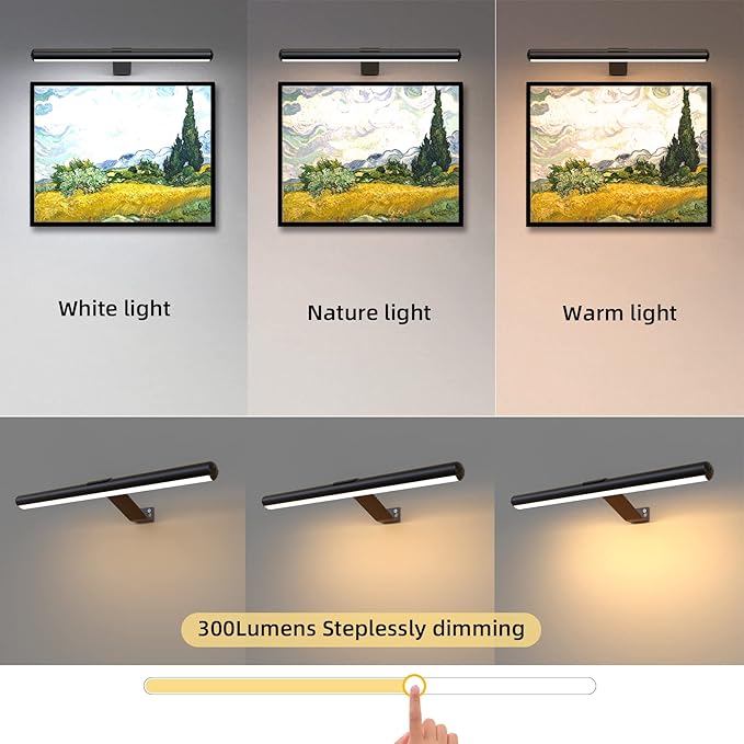 22'' Metal Art LED Display Light with 400LM, 3 Colors, Dimmable, Timer-OFF for Painting, Dartboard