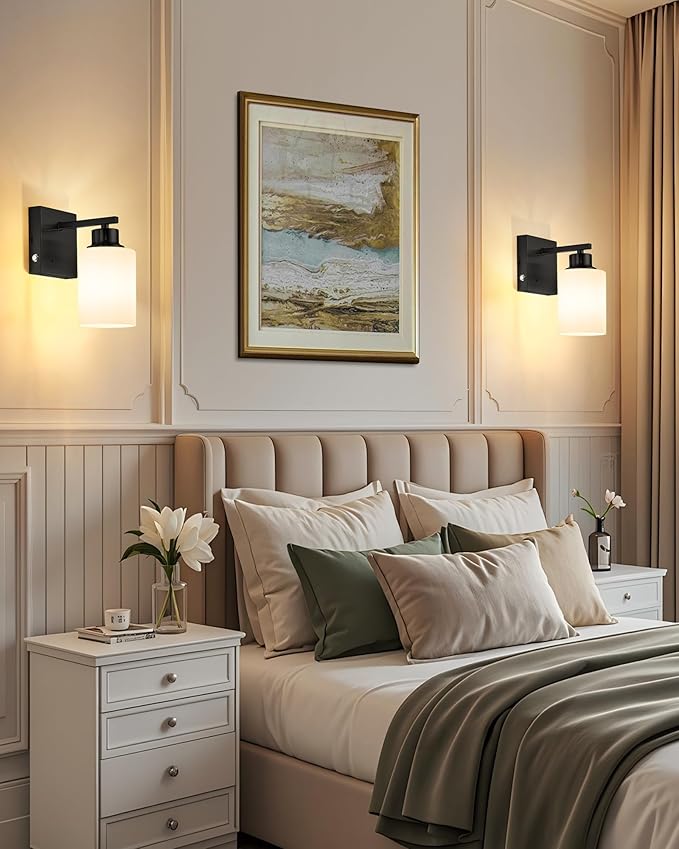 Rayogale Battery Operated Wall Sconce Set of 2, Black Rechargeable Wall Lights with Timer Function, Easy Install Dimmable Wireless Wall Lamps for Living Room, Bedroom, Hallway, Entryway Decor 3000K