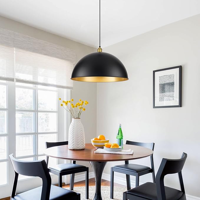 20 Inch Black Pendant Light Fixtures, Vintage Pendant Lights Kitchen Island, Adjustable Height Large Farmhouse Pendant Light for Kitchen Dining Room Bedroom 2 Pack