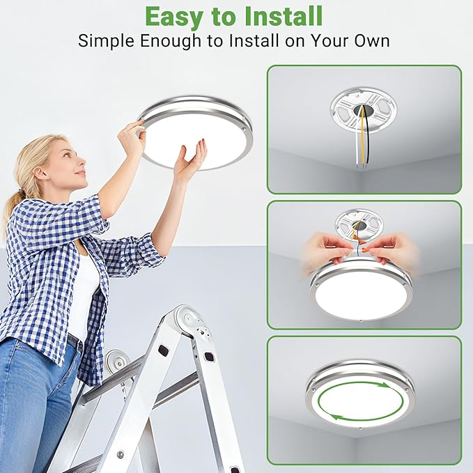 zemty 4Pack 10Inch Brushed Nickel LED Flush Mount Ceiling Lights, Dimmable 3000K-6500K,15W 1500LM Damp-Rated Stainless Steel Light Fixture for Hallway, Kitchen, Bathroom, Closet, Laundry