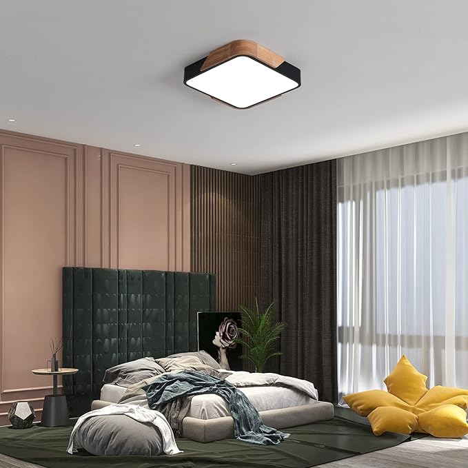 Modern Flush Mount Led Ceiling Light, 24W Black, 11.8 Inch, Cool White, 6500K for Bedroom, Kitchen, Living Room, Hallway