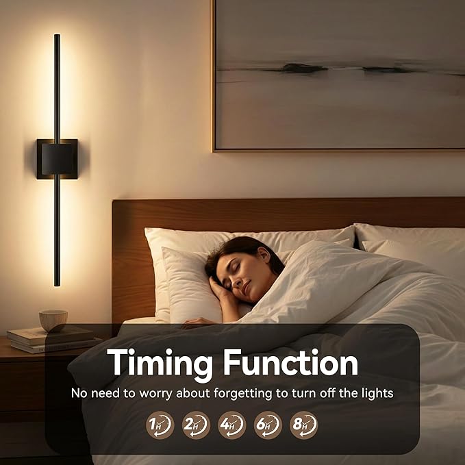 Battery Operated Wall Sconces Set of 2, 𝐔𝐩𝐠𝐫𝐚𝐝𝐞𝐝 12000mAh Rotatable Picture Lights with Remote Control, Dimmable 3000-6500K LED Rechargeable Wall Lights for Living Room Bedroom Mirror, 28.3In