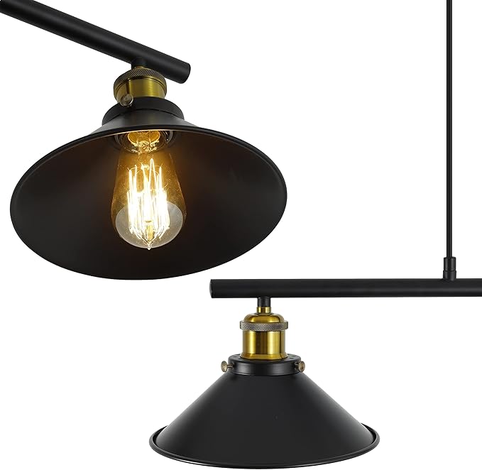 3-Light Kitchen Island Pendant Light Fixture, Farmhouse Linear Hanging Lighting, Industrial Chandelier with Matt Black Finish for Kitchen, Bar, Dining Room, Pool Table