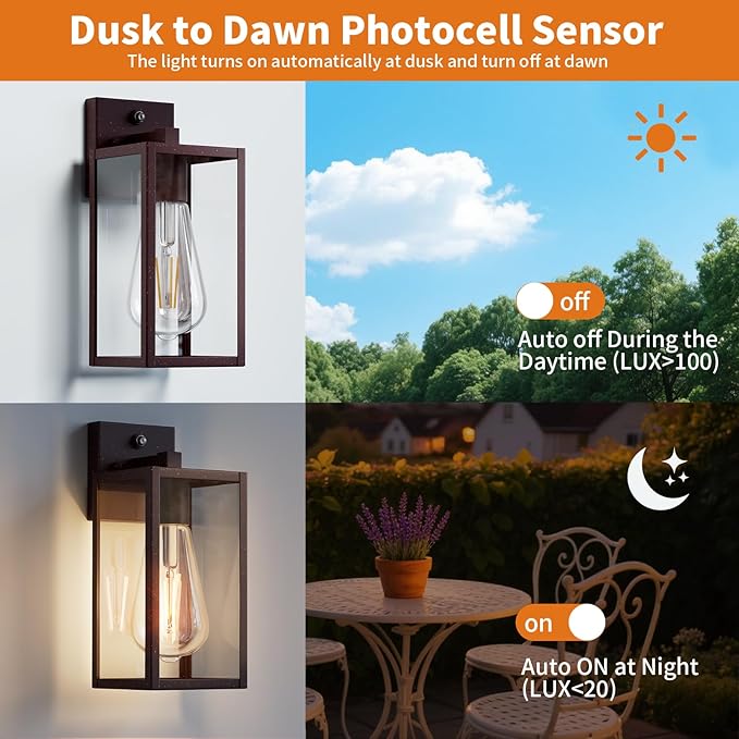 13'' Oil Rubbed Bronze Dusk to Dawn Outdoor Light Fixtures Wall Mount, Large Front Porch Lights, Sensor Exterior Wall Sconce, Waterproof Lantern Lamp,Outside Coach Light for House,Garage,Yard