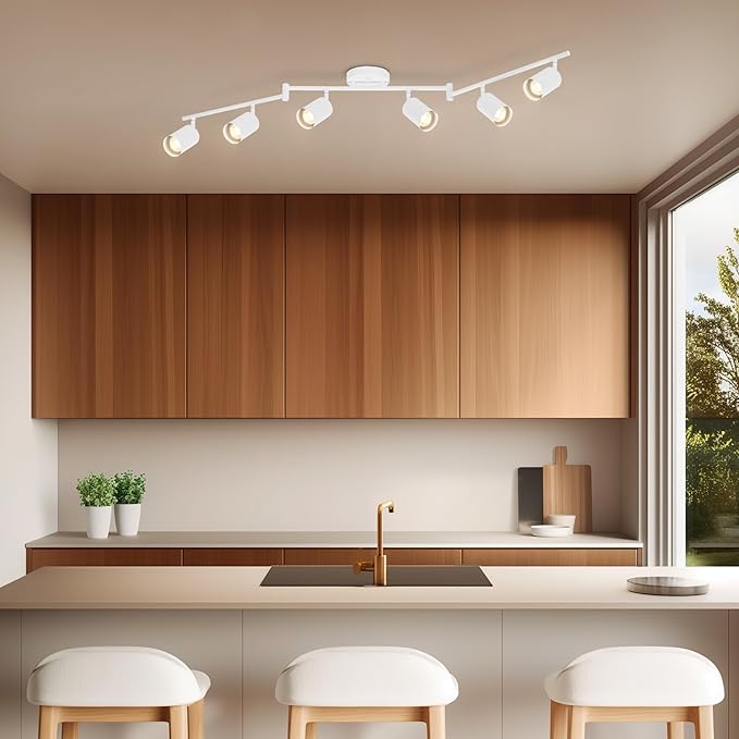 Globe Electric 64000122 47" 6-Light Foldable Track Lighting, Matte White, Cylindrical Shades, Adjustable Pivoting Heads, Modern Ceiling Light Fixture for Kitchen Island, Hallway, or Dining Room
