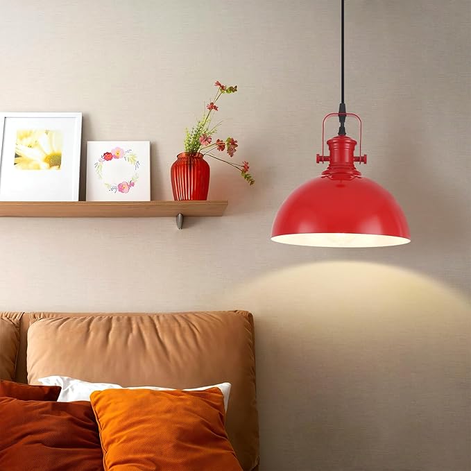 Red Pendant Lights 2 Pack, 9.8" Farmhouse Pendant Lights, Industrial Pendant Light, Modern Pendant Lighting for Kitchen Island Dining Room Bedroom
