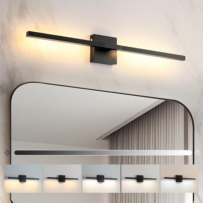 Brushed Black Vanity Light 30 Inch Modern Bathroom Light Fixtures 18W Wall Vanity Lamp Over Mirror, Dimmable 5CCT LED Wall Sconce for Bedroom Cabinets