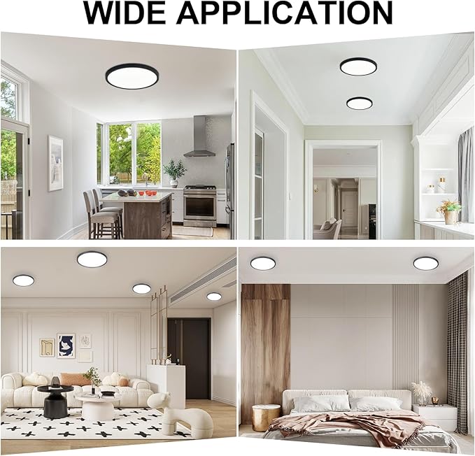 LED Flush Mount Ceiling Light: 12 inch 1Pack Super Slim Dimmable & 5CCT (2700-6500K) Kitchen Lighting Fixtures Ceiling - 24W Black Low Profile Ceiling Lamp for Bedroom Garage Hallway