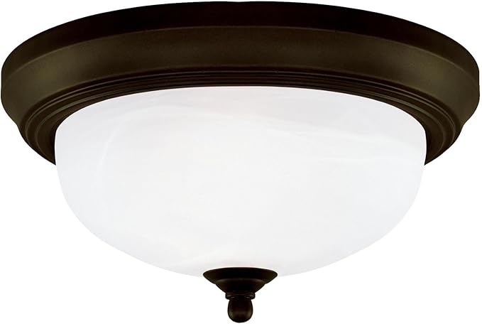 Westinghouse 64291 13-Inch Two-Light Flush Mount Fixture, Oil Rubbed Bronze with Frosted White Alabaster Globe