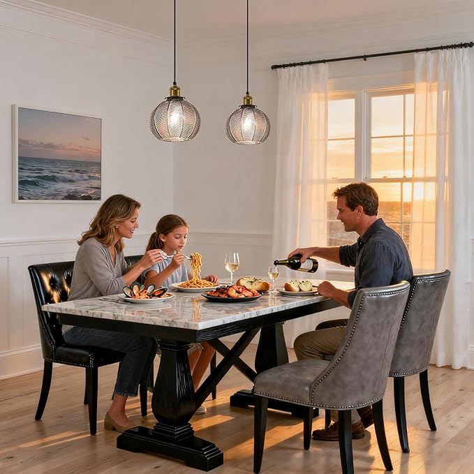 7.8in Vintage Pendant Light 2- Light Kitchen Sink Pendant Lights with Smoke Sray Hand Blown Glass Small Hanging Lamp for Kitchen Island Dining Room Bedroom Bathroom Hallway E26