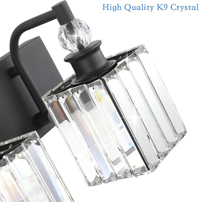 Ralbay Crystal Black Vanity Light for Bathroom 3 Light 24''Modern Matte Black Bathroom Vanity Lighting Fixtures Over Mirror