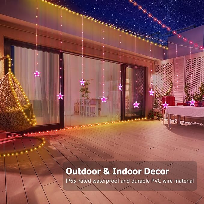 Star Curtain Lights, 10ft x 3.3ft RGB LED Color Changing String Fairy Lights Stars Curtain, Smart APP & IR Remote, 200+ Scene Modes for Bedroom Backdrop Indoor Outdoor Christmas Decorations