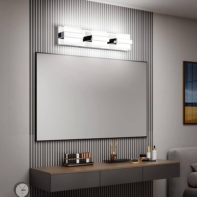 SOLFART 3 Lights Chrome Bathroom Vanity Light Modern LED Bathroom Light Fixtures Over Mirror Vaniy Light 20 inch White Light Dimmable