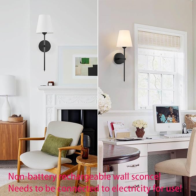 KUAUGST Wall Sconces Sets of 2, Retro Industrial Wall Lamps, Bathroom Vanity Sconces Wall Lighting with White Fabric Shade, Suitable for Bedroom Living Room Corridor Kitchen