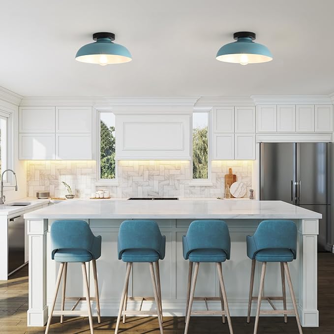 Semi Flush Mount Ceiling Lights, 12 Inch Metal Small Ceiling Light for Kids Room Industrial Close to Ceiling Light Fixtures with Light Blue Shade for Entryway Kitchen Hallway Bedroom Bathroom Laundry