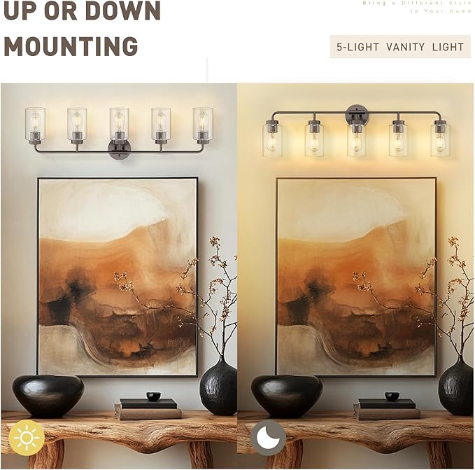 zeyu 36.9 Inch Bathroom Wall Light Fixtures, 5-Light Bathroom Vanity Light with Clear Glass Shade, Oil Rubbed Bronze Finish, ZS62B-5W ORB
