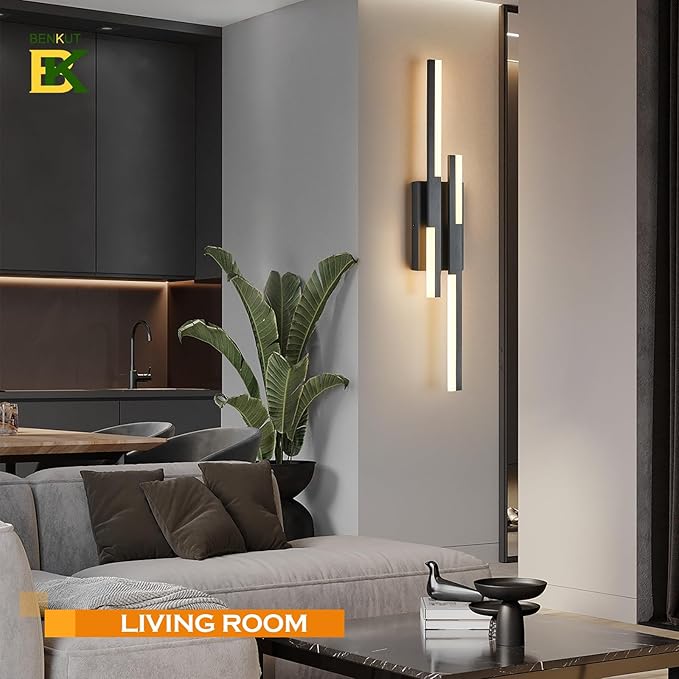 Benkut Modern LED Wall Sconce Black Remote Wall Light Fixtures for Bathroom, Dimmable Vanity Light Indoor LED Remote Wall Sconce for Bedside Bedroom Living Dining Room (27.6inch 3000-6500K 1 Pack)