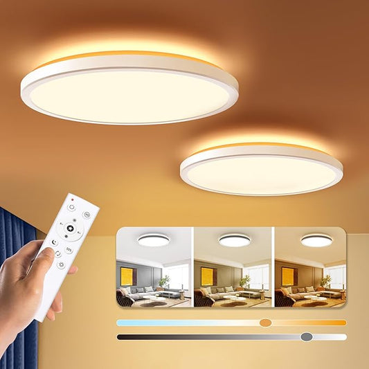 BLNAN Dimmable LED Flush Mount Ceiling Light Fixture with Remote Control, 12Inch 24W 3000K-6500K Light Color Adjustable, Modern Ultra Thin Wired Lamp for Bedroom Kitchen, White, 2 Pack