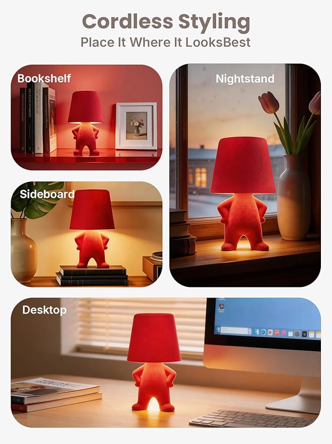 Modern Table Lamp for Youth: Rechargeable Cute Light for Kids Child Teen - Gift for Birthday Christmas Halloween Easter (Red)