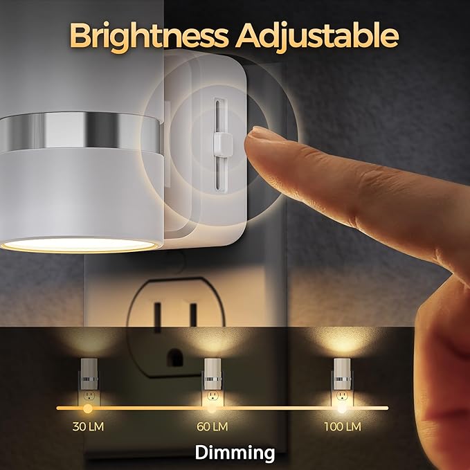 DORESshop LED Night Light 2 Pack, White Cylinder Dimmable Night Light Plug in, Slide Brightness Adjustable, Night Lights with Dusk to Dawn Sensor, 3000K Warm White for Bedroom, Bathroom, Hallway