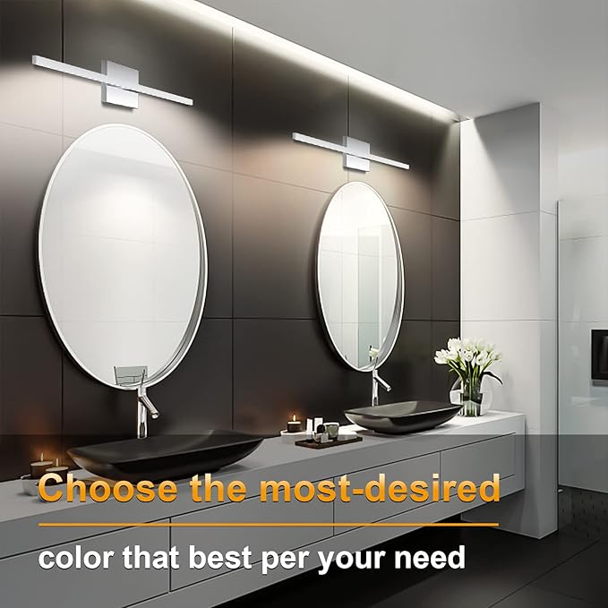 NIORSUN 23.6 inch Chrome Bathroom Vanity Light,14W 5CCT Dimmable LED Bathroom Lighting Fixtures Over Mirror, Modern Vanity Lights for Bathrooms Restroom Mirror- ETL Certified