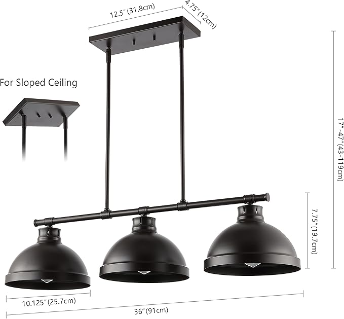 JONATHAN Y 36" Oil Rubbed Bronze 3-Light Iron Linear Pendant Light, Industrial Modern Farmhouse Fixture for Kitchen Island Dining Room, Adjustable Height, LED Bulbs Included JYL1117A