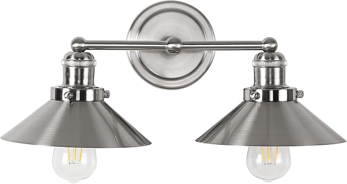 JONATHAN Y 17.5" Nickel 2-Light Industrial Farmhouse Metal Vanity Light Wall Sconce, Metal Shade for Bathroom Mirror, Kitchen, Entryway, LED Bulb Included (JYL7427B)