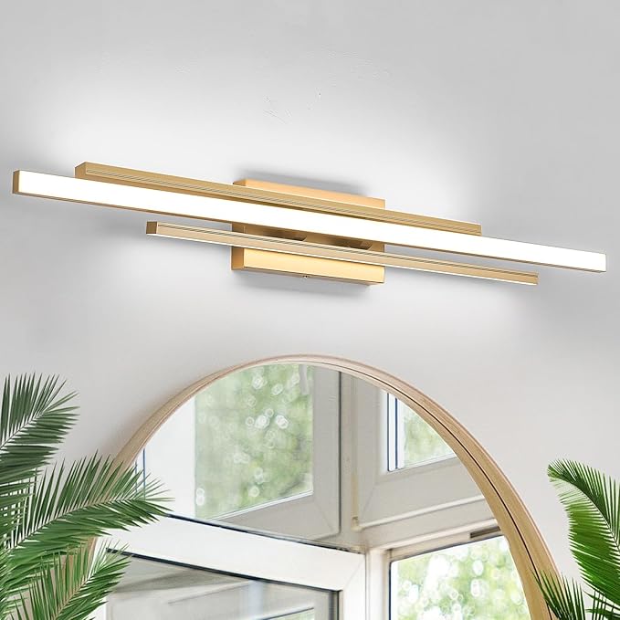 Modern Gold Vanity Light Bathroom Wall Light Fixtures Over Mirror 35 Inch Long Dimmable 3-Light LED Bathroom Wall Lighting 5CCT(3000K/3800K/4500K/5200K/6000K)