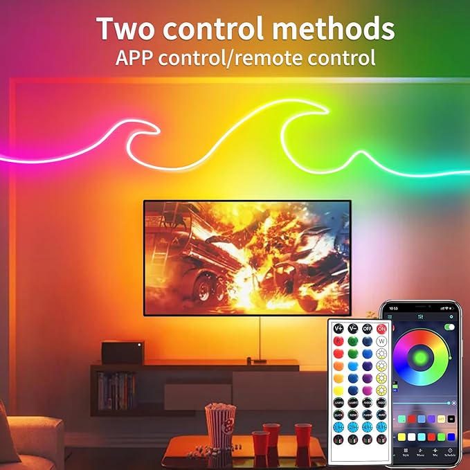 LED Neon Rope Lights 50FT,IP65 Waterproof LED Strip Lights,Music Sync LED Lights with Remote and APP Control, 24V RGB LED Rope Lights for Bedroom,Holiday Decoration（with Snap &Screws）