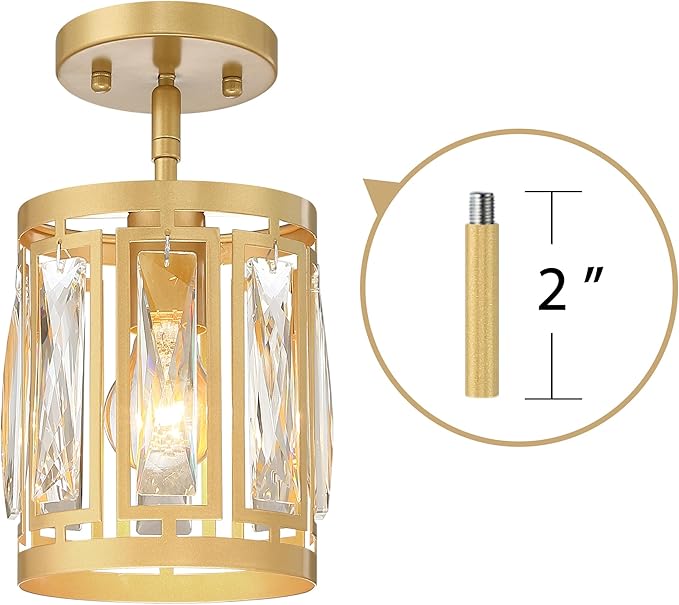 2 Pack Gold Pendant Lights Kitchen Island, Crystal Pendant Light, Adjustable Hanging Light Fixture for Dining Room, Living Room, Kitchen