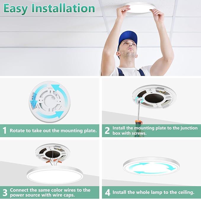 Brightever 6 Pack LED Flush Mount Ceiling Light, 7 Inch 15W, Ultra Thin 0.67 Inch Small Ceiling Light Fixture, 5000K Daylight White 1600LM Flat LED Ceiling Light for Closet, Pantry, Non-Dimmable