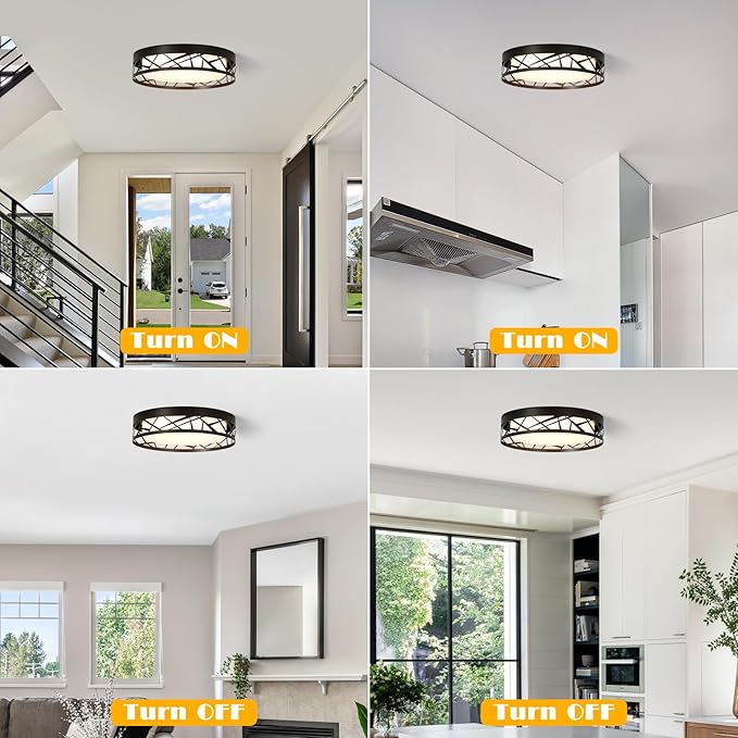 Modern Dimmable LED Flush Mount Ceiling Light with Remote, 2400LM 2700K-6500K Adjustable 12 Inch Bedroom Ceiling light with Night Light for Kitchen Hallway Bathroom Living Room (Black, Vertical)