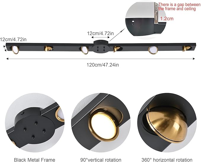 Garwarm Modern Ceiling Light Track Lighting, 47 Inch Dimmable LED Kitchen Ceiling Light Fixture with Remote 6-Light LED Chandelier for Bedroom Dining Room 30W Black