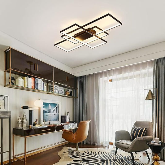 Dimmable with Remote Control LED Ceiling Light 3000K-7000K Flush Mount Luminaire Black Finished Chandelier for Living Room Dining Room Bedroom Kitchen (Black-VL17025-B-M)