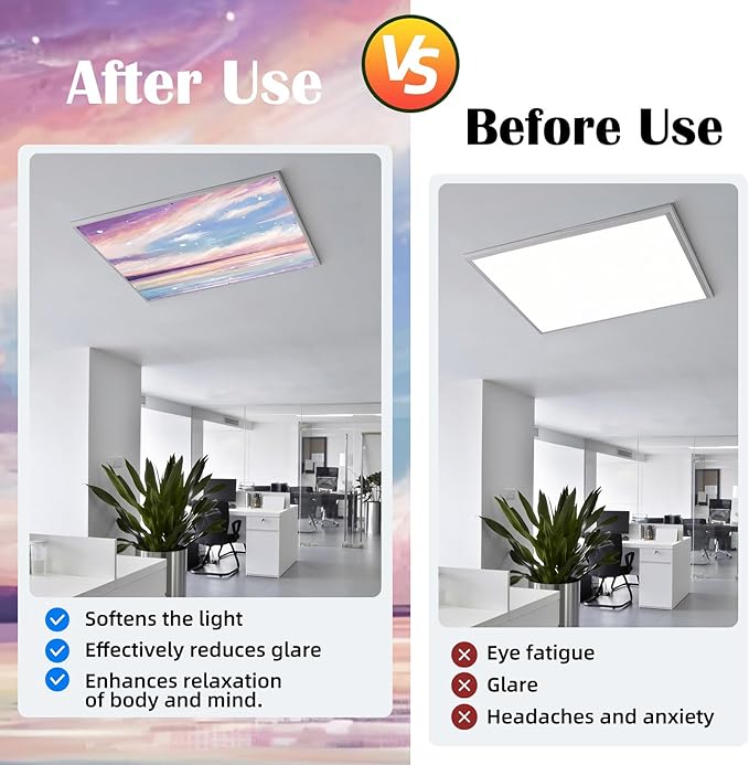 ANGSYLTH 2 x 2 Feet Fluorescent Light Covers - 4 Pcs Covers for Ceiling Lights, Magnetic Light Filters for Classroom, Office, Hospitals, Home (Sunset Glow)