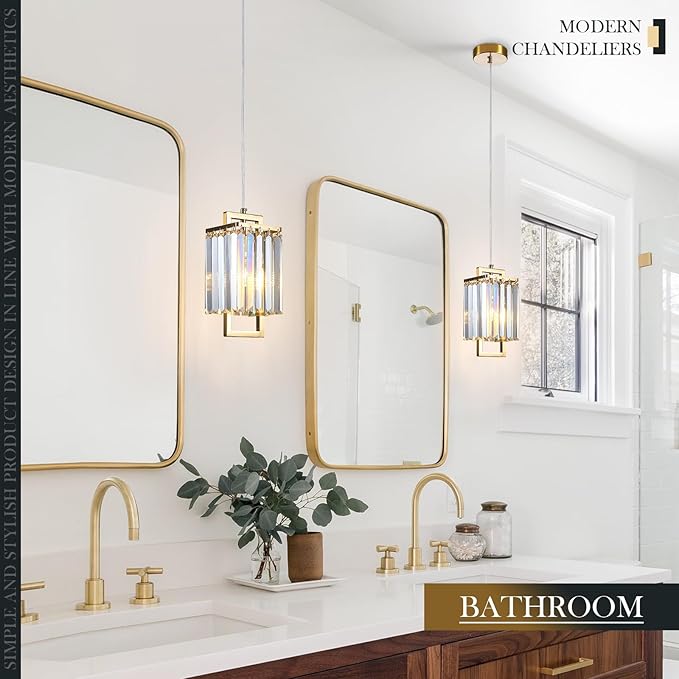 Modern Crystal Pendant Light Fixture 3-Pack Gold Stainless Steel Hanging Lighting Crystal Chandelier for Kitchen Island Lving Room Bedroom