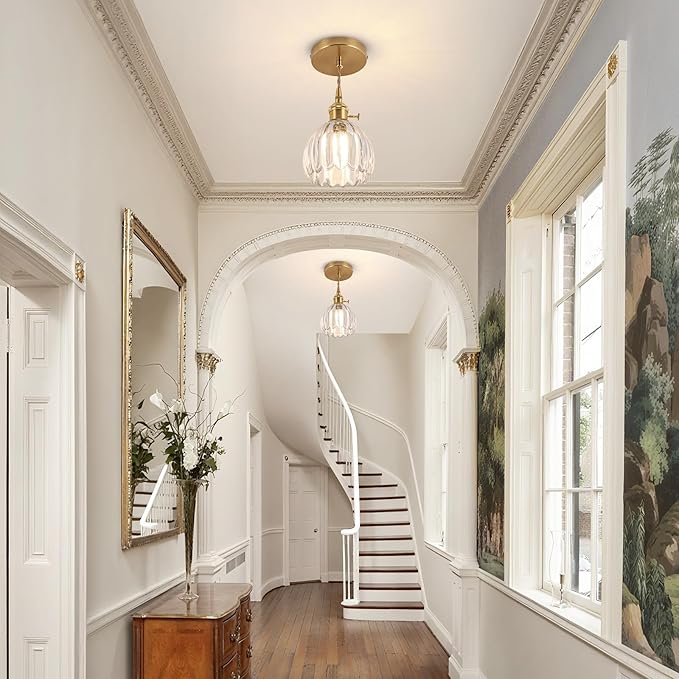 Pendant Light Fixtures,Mini Hanging Lights 5.1Inch E26 Transparent Glass Vintage Pendant Light for Bedroom Living Room Hallway