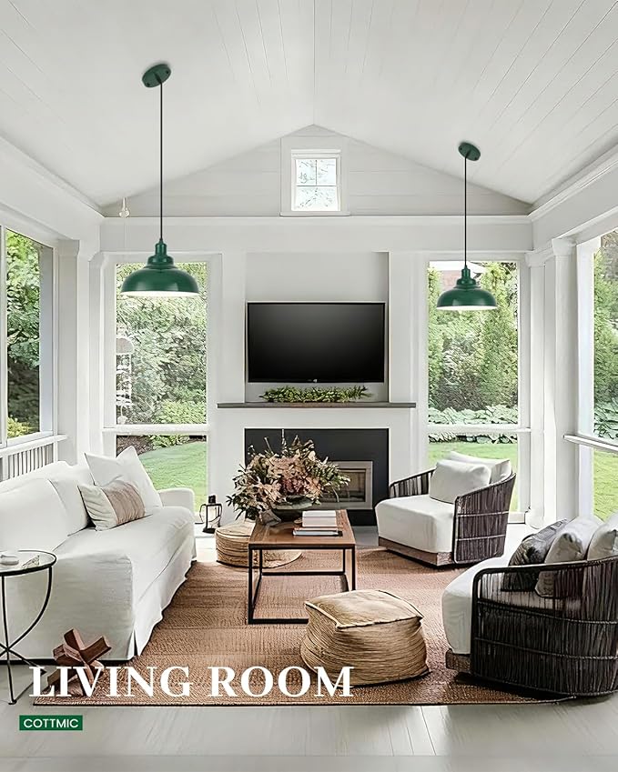 Green Pendant Light, Modern Pendant Light, 11.4in Farmhouse Pendant Lights Kitchen Island 2 Pack, Adjustable Height, Industrial Pendnat Lighting for Dining Room, Living Room, Hallway