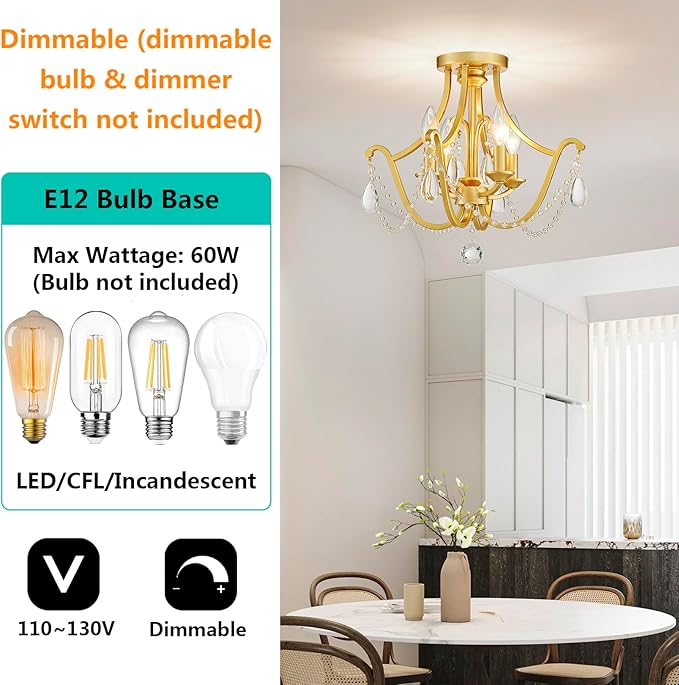 Modern 4-Light Maria Theresa Candle Chandelier Ceiling Light, Gold Ceil Light Fixture for Dining Room, Living Room, Bedroom, Farmhouse Style, Vintage Antique Design, D15.7*H14.6inch