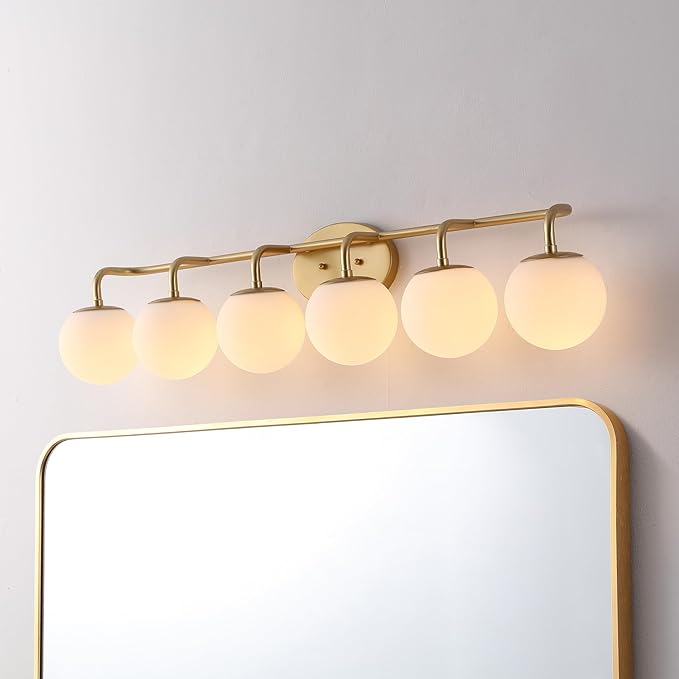 JONATHAN Y 40" Gold Painting Modern Globe Wall Sconce Vanity Light for Bathroom, White Frosted Glass Shade, Midcentury Parisian Bistro Wall Lamp, LED Bulb Included (JYL3560A)