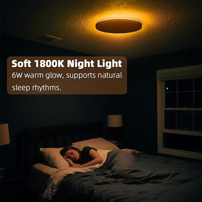 12 Inch LED Flush Mount Ceiling Light with Night Light, 24W 2600LM, 5CCT - 2700K/3000K/4000K/5000K/6500K & Dimmable, Round Ceiling Light for Bedroom, Kitchen, Hallway