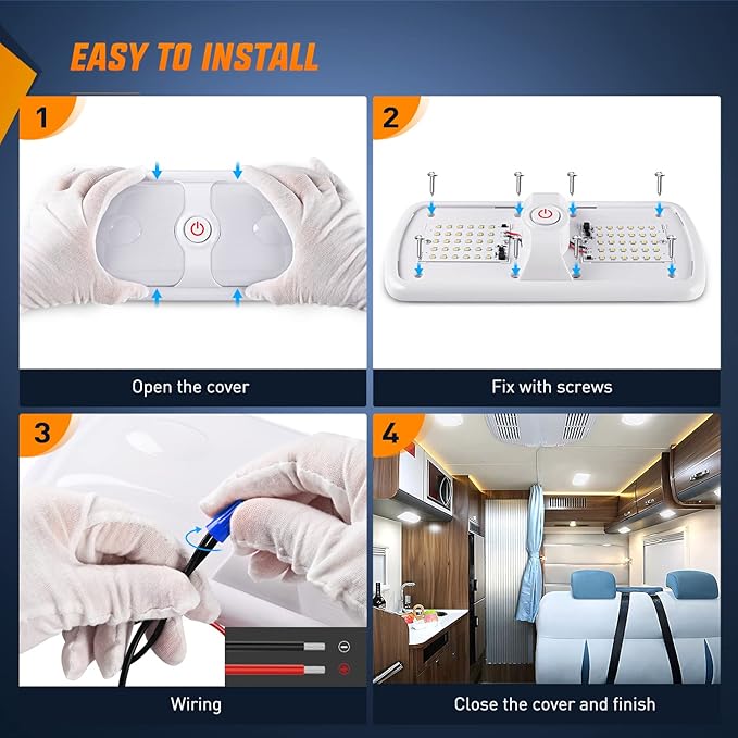Nilight 2pcs RV Interior Lights 12V-24V LED Ceiling Light Fixture with ON Off Switch Inside Lighting Natural White 4000-4500K for Car RVs Trailer Camper Boat