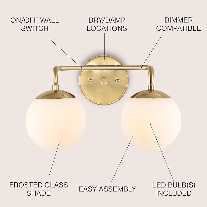 JONATHAN Y 15" Gold Painting Modern Globe Wall Sconce Vanity Light for Bathroom, White Frosted Glass Shade, Midcentury Parisian Bistro Wall Lamp, LED Bulb Included (JYL3535A)