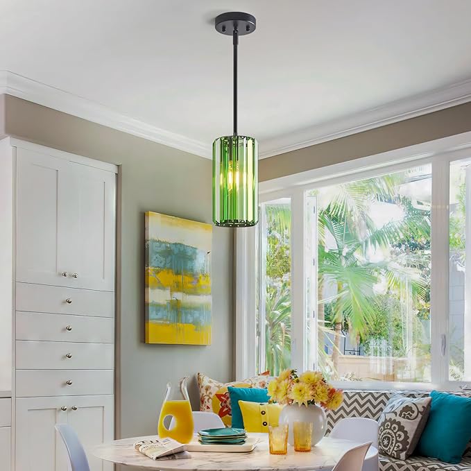 Modern Crystal Pendant Light Mini Dark Green Chandeliers Adjustable Pendant Lights Fixture for Kitchen Island Dinning Room Corridor Bedroom(Dark Green 1-Pack)